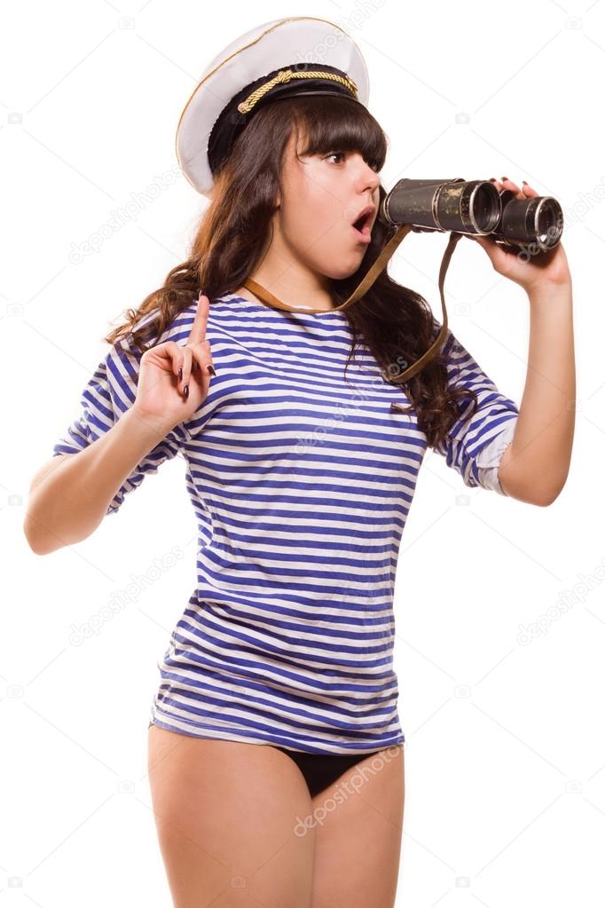 Navy pinup girl with binocular