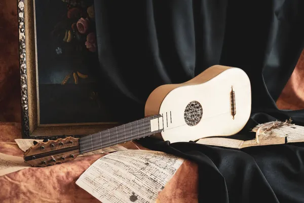 Bodegón Musical Estilo Renacentista Con Guitarra Renacentista — Foto de Stock