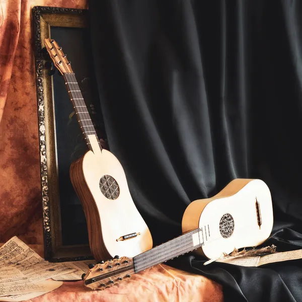 Musical Ainda Vida Estilo Renascentista Com Duas Guitarras Renascentistas — Fotografia de Stock