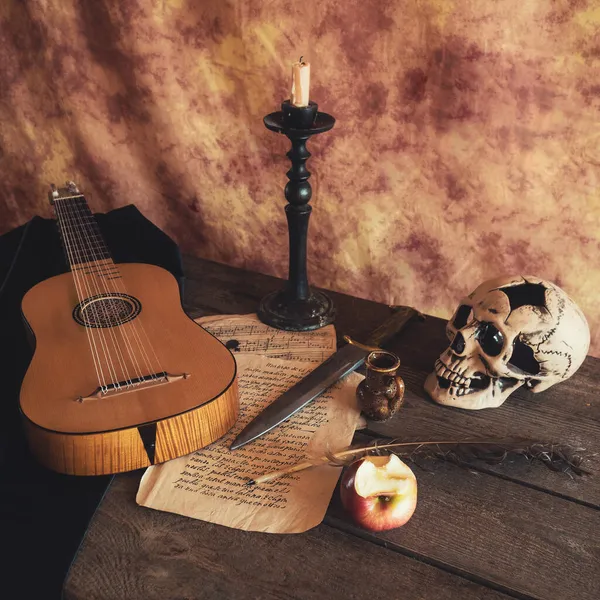 Μουσική Νεκρή Φύση Στο Αναγεννησιακό Στυλ Βιουέλ — Φωτογραφία Αρχείου