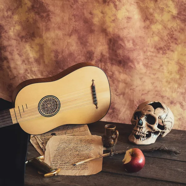 Μουσική Νεκρή Φύση Στο Αναγεννησιακό Στυλ Βιουέλ — Φωτογραφία Αρχείου