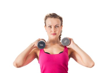 atletik genç kadın dumbbell ile