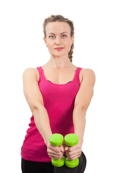 Athletic young woman with dumbbells — Stock Photo, Image