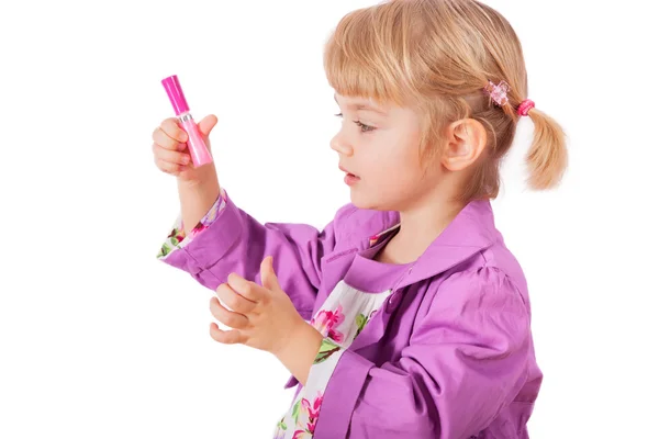 Small girl with lipstick — Stock Photo, Image