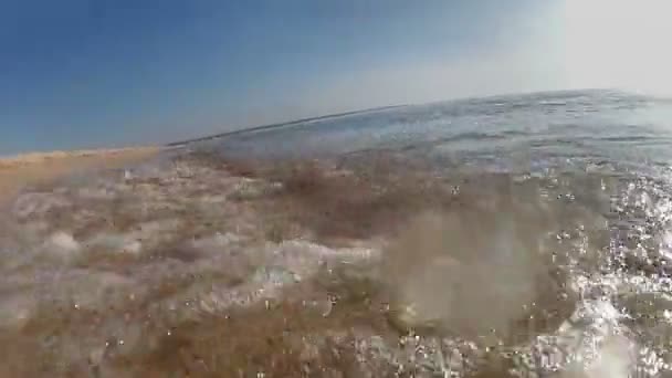 Ondas oceânicas na praia de areia tropical, câmera em movimento pov — Vídeo de Stock
