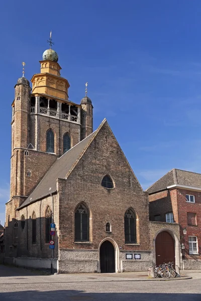 Kathedrale in Brügge und alte Häuser — Stockfoto