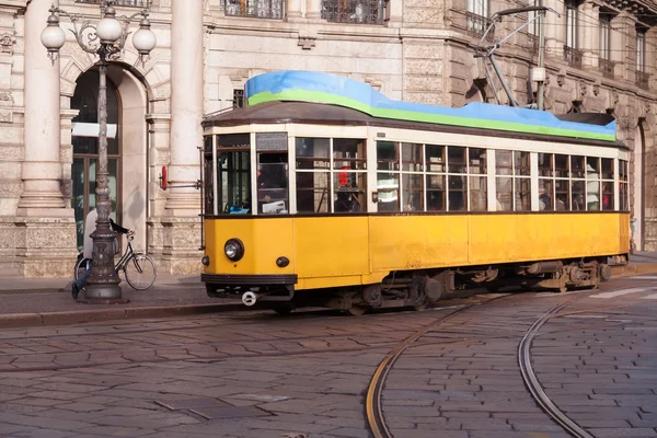 Vintage tram on the Milano street — Stock Photo, Image