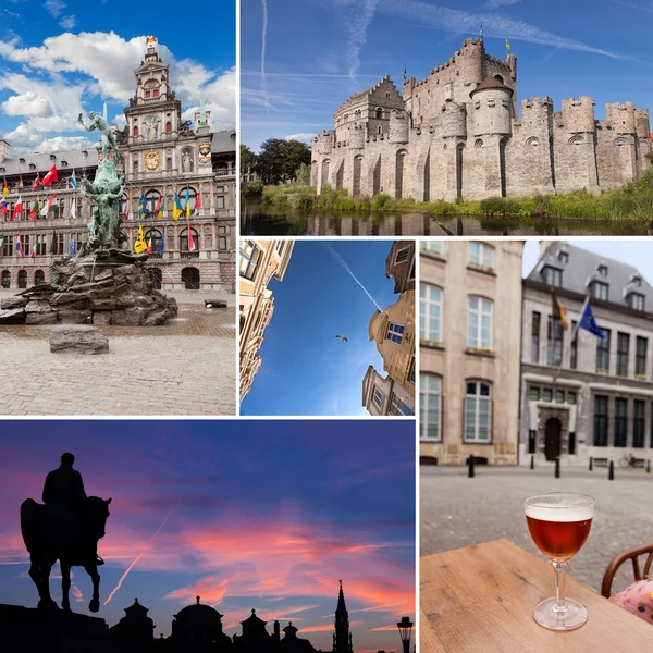 Belgische steden met bier, standbeelden, vintage architectuur — Stockfoto