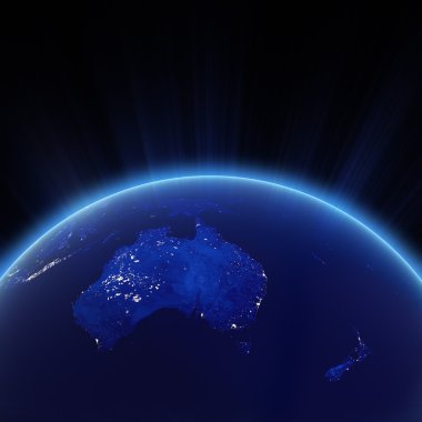 Avustralya ve Yeni Zelanda şehir ışıkları, gece