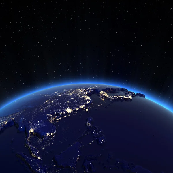 Asia Occidental - China, Japón, Corea luces de la ciudad por la noche — Foto de Stock