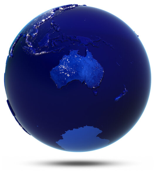 Australia globe white isolated. Elements of this image furnished by NASA