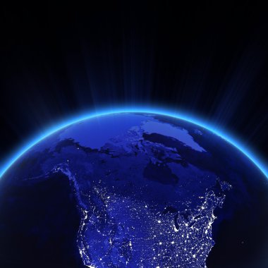 Kanada ve Kuzey ABD şehir ışıkları, gece