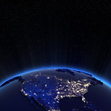 Kanada ve ABD şehir ışıkları, gece