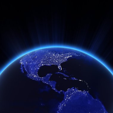 Orta Amerika ve ABD şehir ışıkları, gece