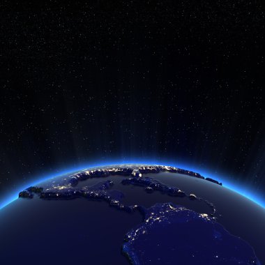 Orta Amerika ve ABD şehir ışıkları, gece