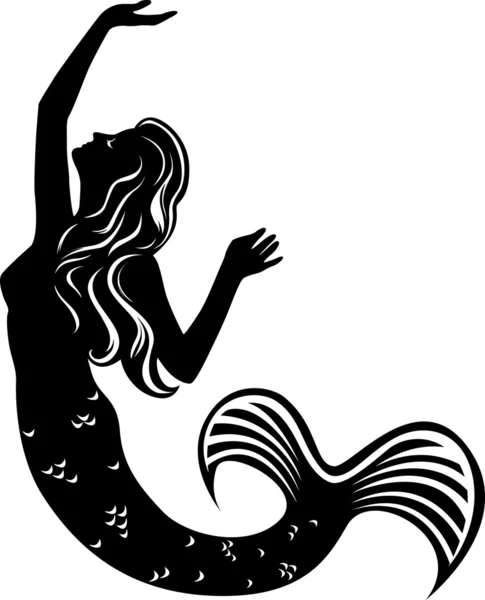 Meerjungfrau schwarze Schablone — Stockvektor