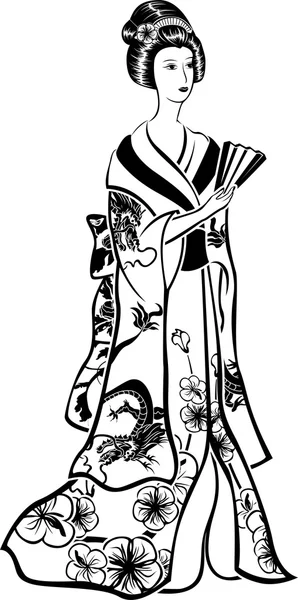Geisha en traje tradicional — Vector de stock