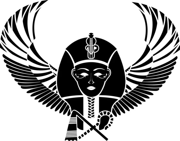 Egyptische farao met vleugels volledig gezicht — Stockvector