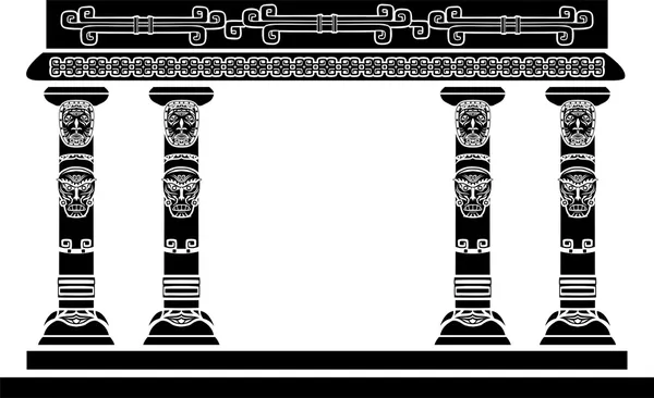 Американский индийский храм, колонны в ритуальных масках — стоковый вектор