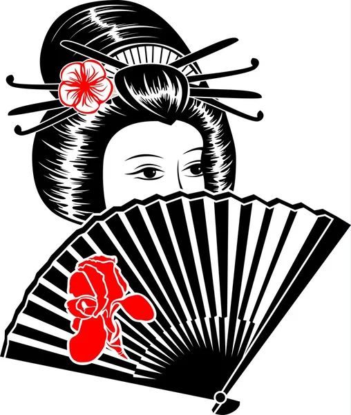 Portrait of Japanese girl with fan — Stock Vector
