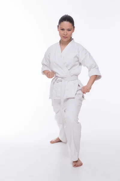 Hermosa mujer en kimono sobre blanco —  Fotos de Stock