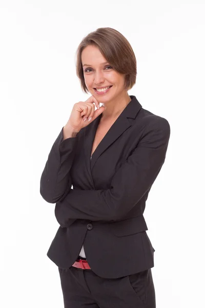 Γυναίκα των επιχειρήσεων χαμογελώντας σε λευκό — Φωτογραφία Αρχείου