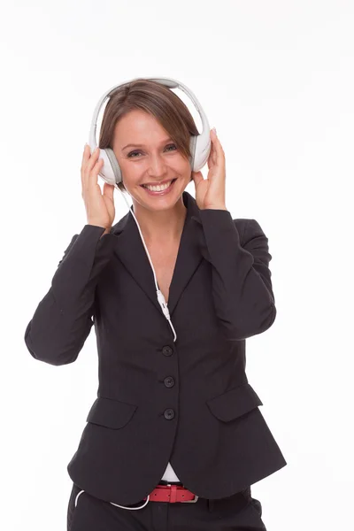 Επιχειρηματίας με ακουστικά σε λευκό — Φωτογραφία Αρχείου