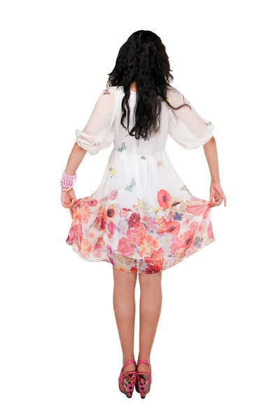 Дівчина в сукні ізольована на білому — стокове фото