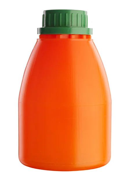 Bottiglia di plastica arancione su bianco — Foto Stock