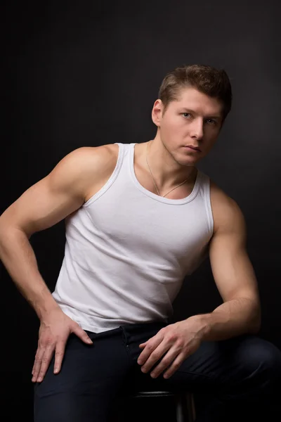 Handsome in white undershirt — Stock Photo, Image