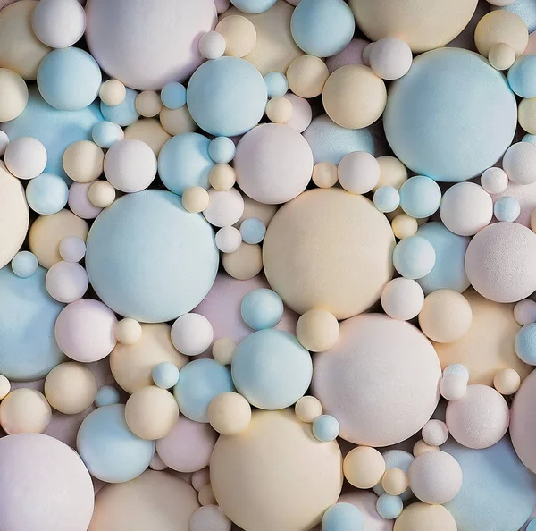 Abstract 3d Background With Pastel Colors Matte Balls. Delicate Blue, Pink, Beige Balls Different Sizes of Spherical Shape. Texture Background. Close-up — Stock Photo, Image