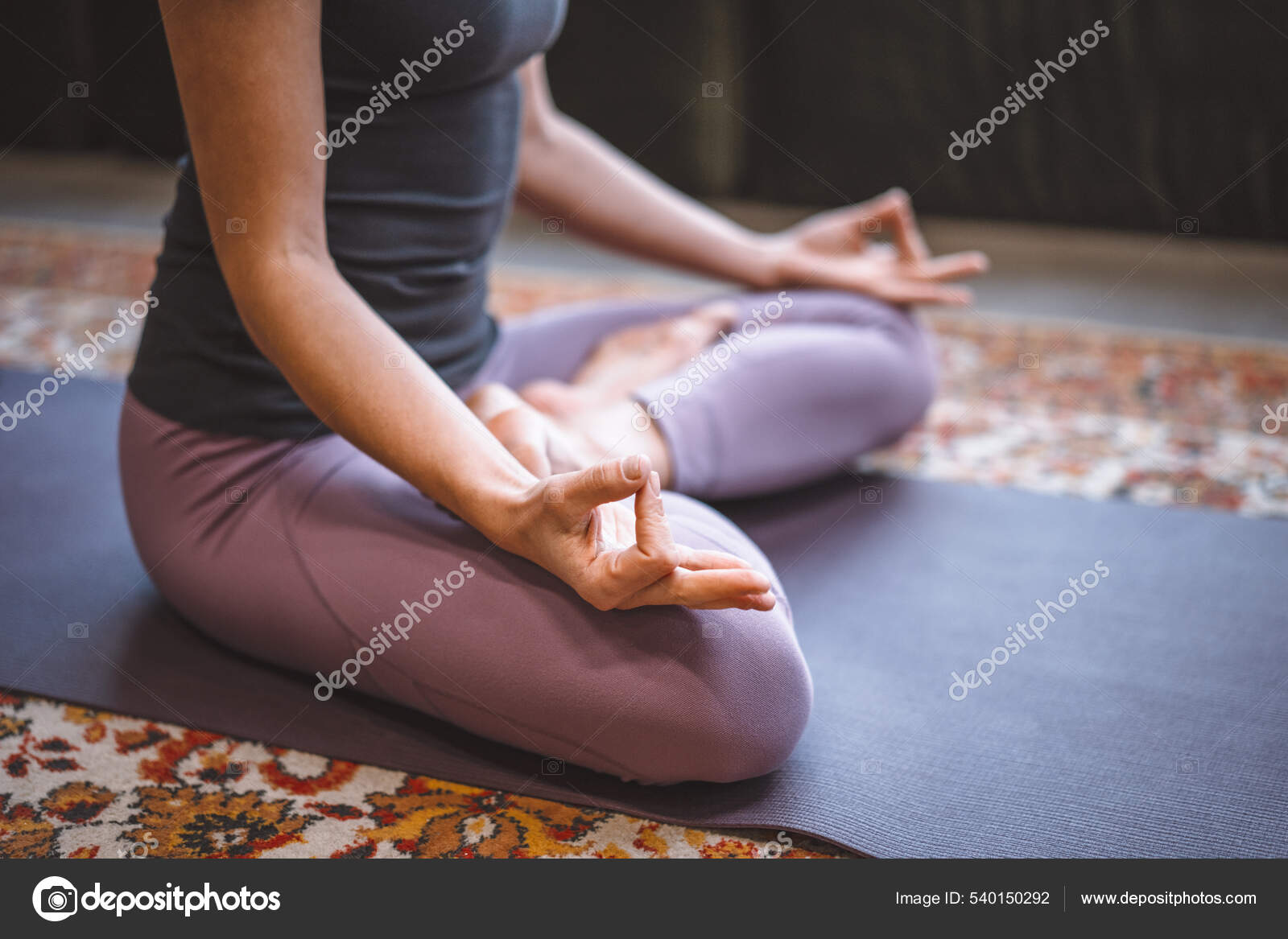 Concet Meditation. Woman Sitting In Lotus Pose. Yoga Female.