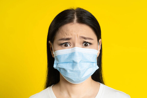 Scared Pandemic Mature Asian Woman Wearing Medical Face Mask Coronavirus Royalty Free Stock Photos