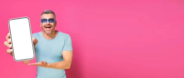 Smartphone Mano Hombre Guapo Chico Años Camisa Azul Casual Gafas — Foto de Stock