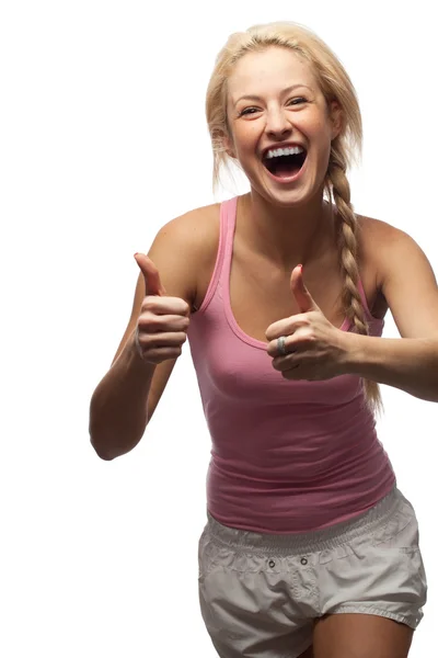 Mujer feliz con los pulgares arriba —  Fotos de Stock