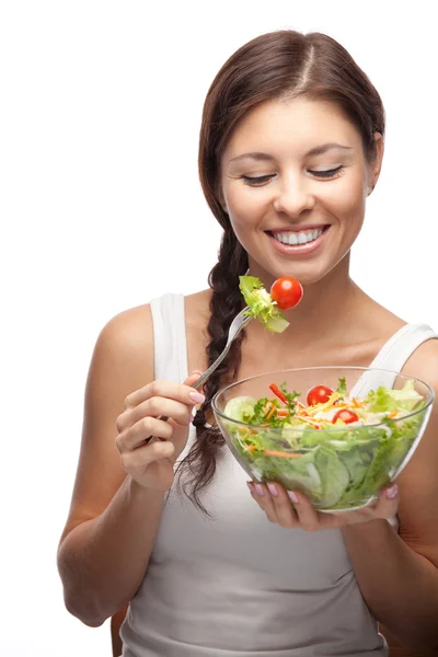 Healthy woman with salad — Stock Photo, Image