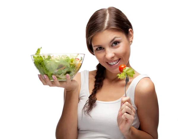 Здоровая женщина с салатом — стоковое фото