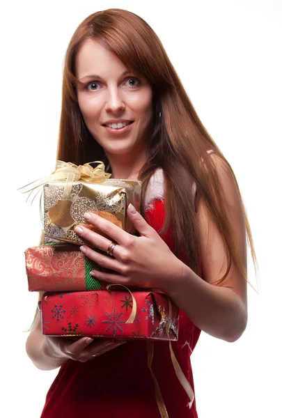 Frau mit Geschenken — Stockfoto