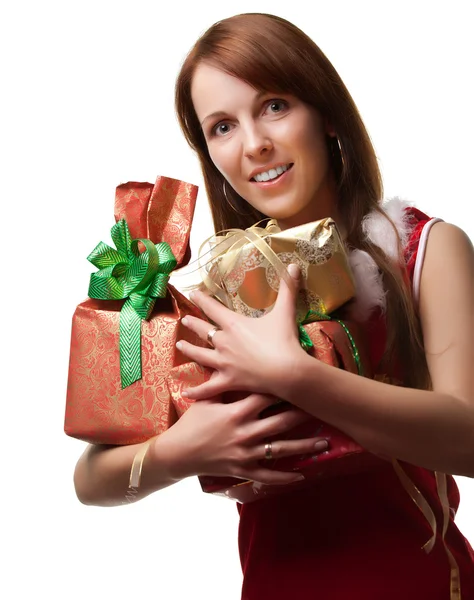 Vrouw met geschenken — Stockfoto