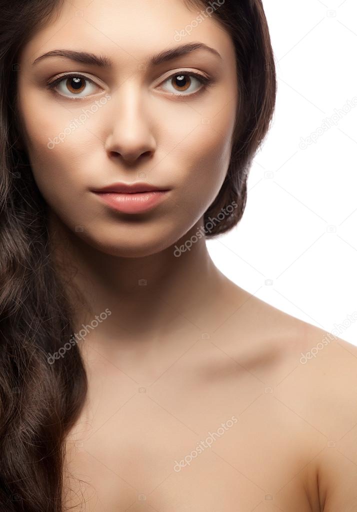 Close Up Front View Portrait Of A Beauty Young Female Face