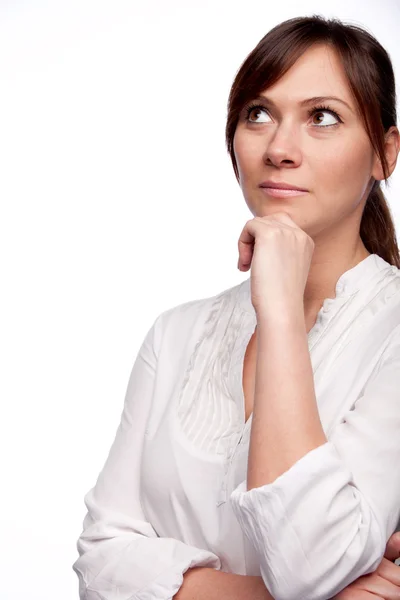 Mujer pensante mirando hacia arriba — Foto de Stock