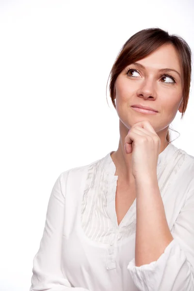 Thinking woman looking up — Stock Photo, Image