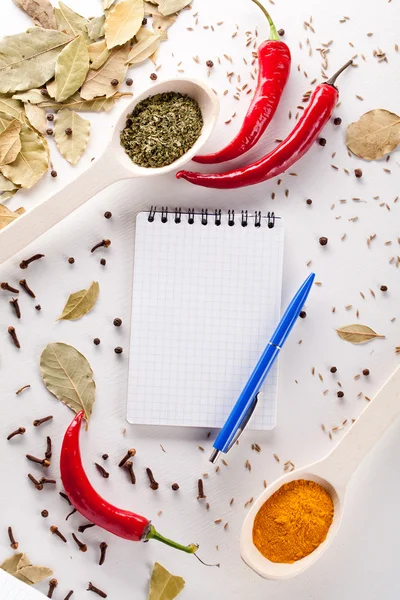 Notebook and pen to write recipes — Stock Photo, Image