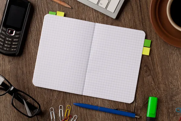 Notebook and office supplies — Stock Photo, Image