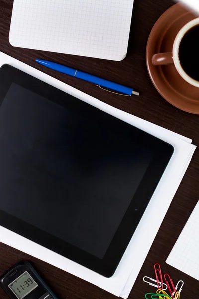 Workplace with blank digital tablet — Stock Photo, Image