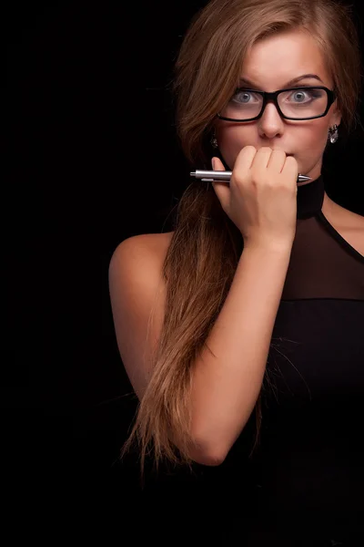 Scared woman in glasses — Stock Photo, Image