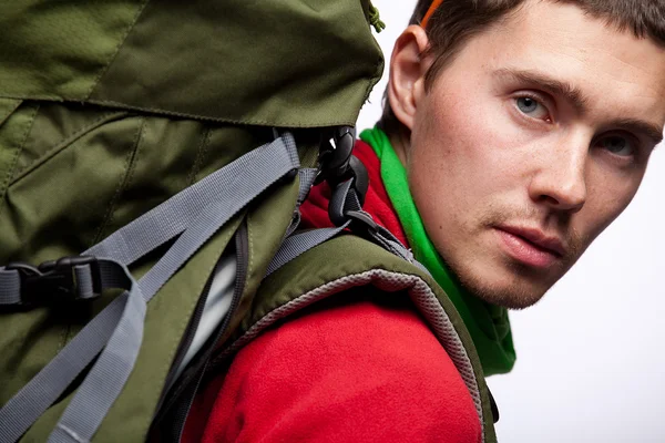 Picture of student with backpack and book in specs — Stock Photo, Image