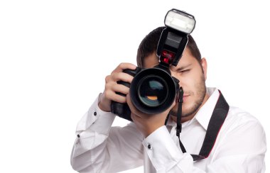 genç adam alarak fotoğraf profesyonel kamera ile