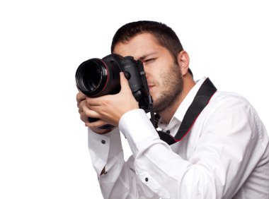 genç adam alarak fotoğraf profesyonel kamera ile