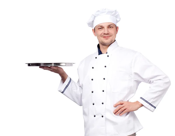 Chef holding empty tray — Stock Photo, Image